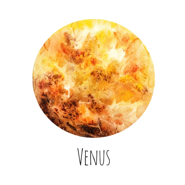 Планета Венера Акварельна Ілюстрація Білому Ізольованому Фоні — стокове фото