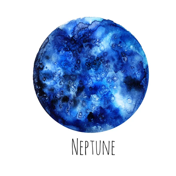 Planète Neptune Illustration Aquarelle Sur Fond Isolé Blanc — Photo