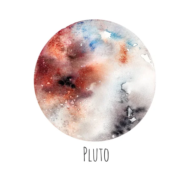 Planeta Pluto Ilustrație Acuarelă Fundal Alb Izolat — Fotografie, imagine de stoc