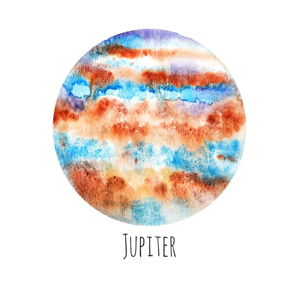 Planetenjupiter Aquarell Illustration Auf Weißem Isoliertem Hintergrund — Stockfoto