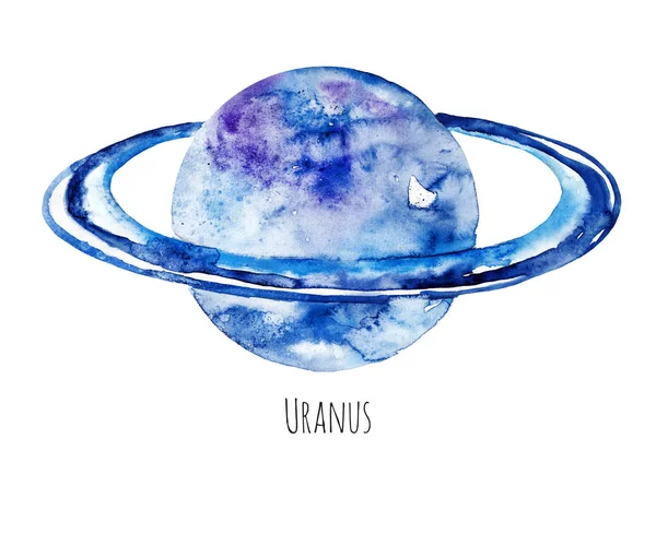 Planeten Uranus Akvarell Illustration Vit Isolerade Bakgrund — Stockfoto