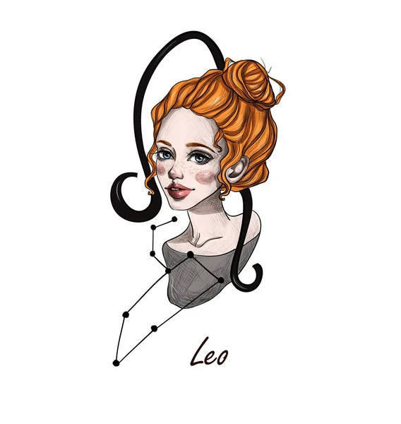 Zodiac Sign Leo Beautiful Girl Red Hair Freckles White Isolated — Stock Photo, Image