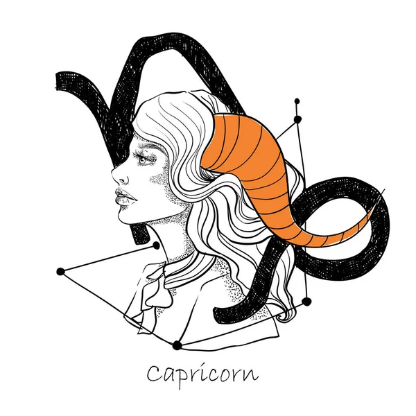 Zodiac Sign Capricorn Beautiful Girl Horns White Isolated Background Zodiac — Stock Vector