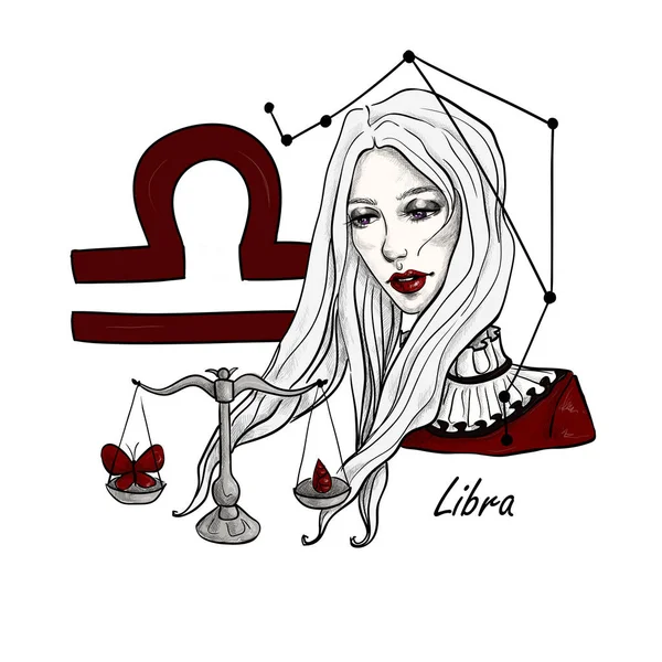 Zodiac Sign Libra Beautiful Girl Red Lips White Isolated Background — Stock Photo, Image