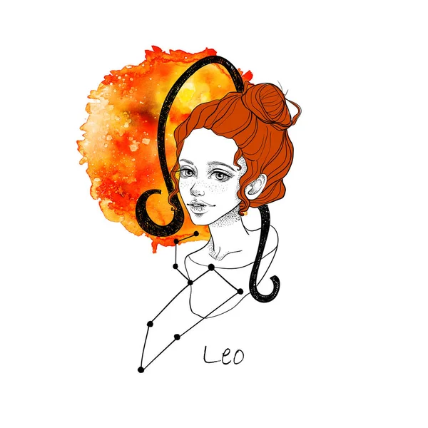 Zodiac Sign Leo Beautiful Girl Red Hair Freckles Sun Zodiac — Stock Photo, Image