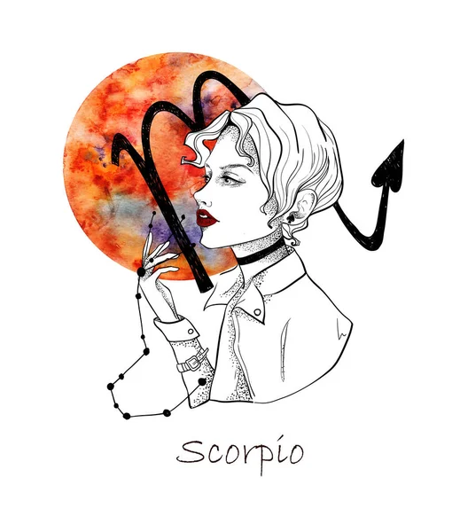 Zodiac Sign Scorpio Beautiful Girl Planet Mars Zodiac Constellation — Stock Photo, Image