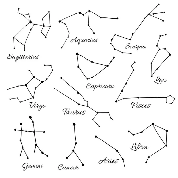 Costellazioni Zodiacali Vettoriali Sfondo Bianco Isolato — Vettoriale Stock