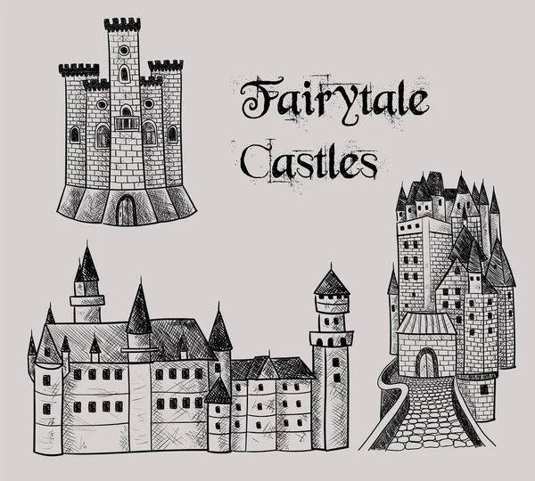 Fairytale Castles Vector Graphic Illustration — Stock Vector