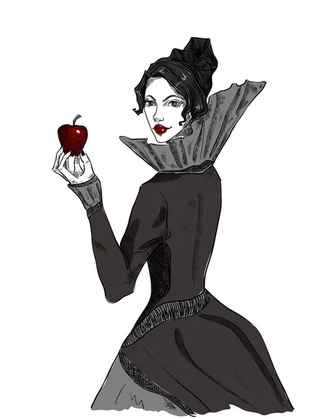 邪悪な魔女 毒リンゴの継母 おとぎ話の文字は クイーン 孤立した白地のゴシックのベクトル図 — ストックベクタ