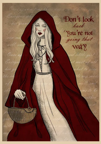 Greeting Card Little Red Ridding Hood Fairytale Character Graphic Gothic — Stock Photo, Image