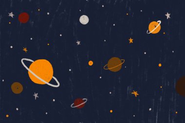 Yıldızlar ve gezegenler ile mavi vintage arka plan. Retro alan arka planı