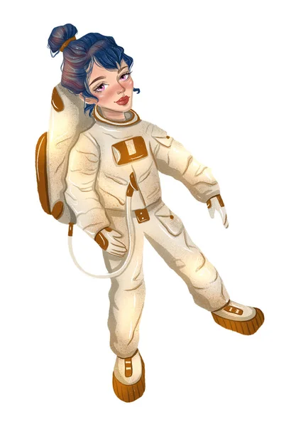Beautiful girl astronaut. Hand-drawn illustration on white isolated background