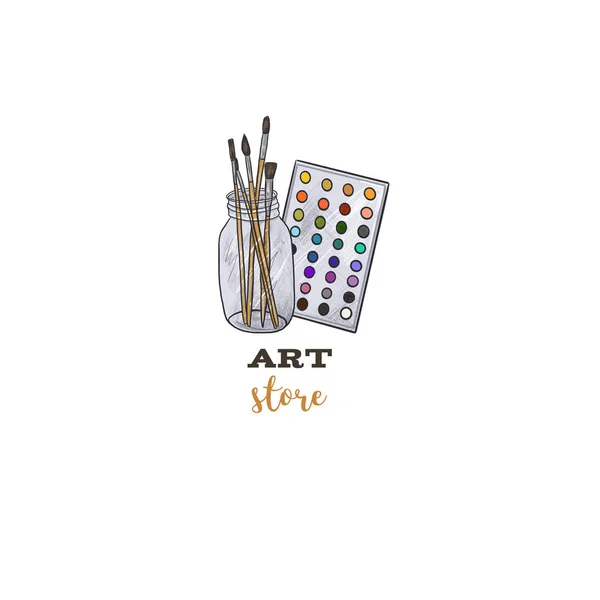 アートストアのロゴ ブラシや塗料 テンプレート テキストの場所 白い隔離された背景のイラスト — ストック写真