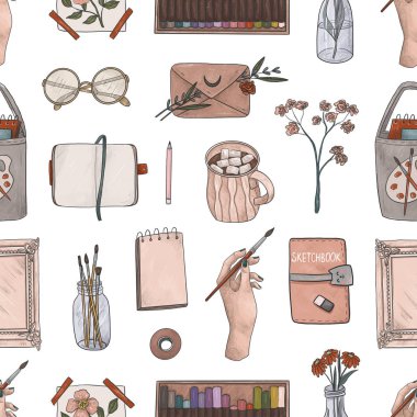 Sanat ile Seamless Modeli sağlayan beyaz arka plan üzerinde