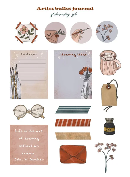 Artist Bullet Journal Collection Days Week Planning Notes Cute Hand — 스톡 사진