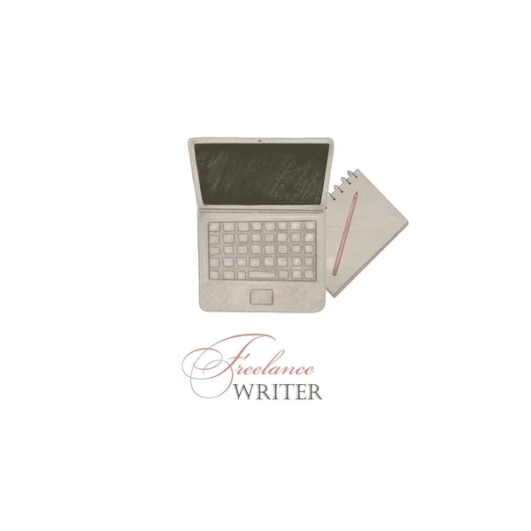 Writer logo. Notebook and pen on white isolated background