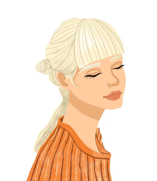 Mooie Albino Vrouw Een Gestreepte Oranje Blouse Modern Abstract Modeportret — Stockfoto