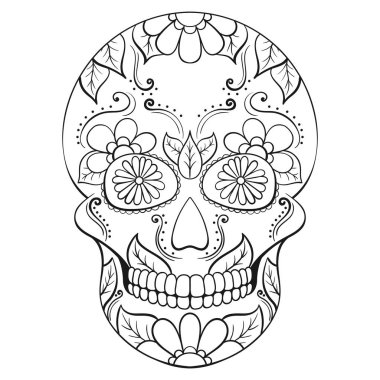 Gün çiçek süsleme ile Dead kafatası. Meksika şeker kafatası. Vektör çizim