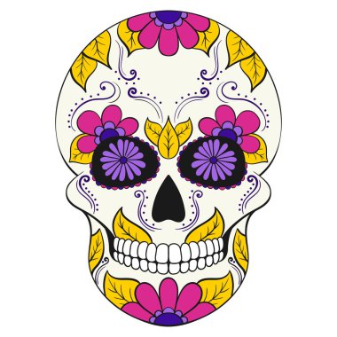 Gün çiçek süsleme ile Dead kafatası. Meksika şeker kafatası. Vektör çizim