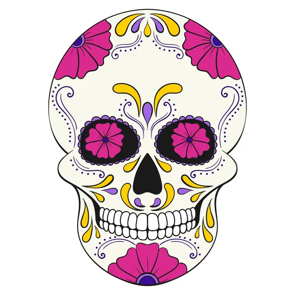 Totenschädel Mit Floralem Ornament Mexikanischer Zuckerschädel Vektorillustration — Stockvektor