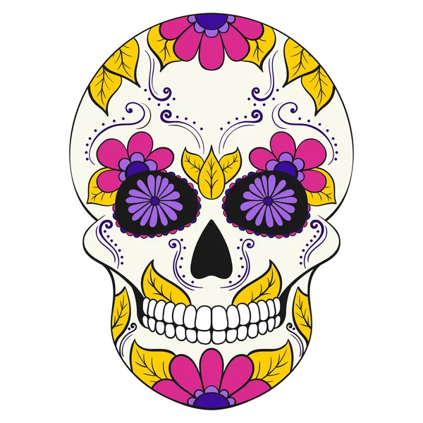 死头骨的天与花卉装饰品 墨西哥糖头骨矢量插图 — 图库矢量图片