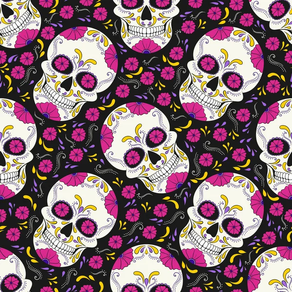 Den Dead Skull Florálním Ornamentem Vzor Bezešvé Mexická Cukr Lebky — Stockový vektor