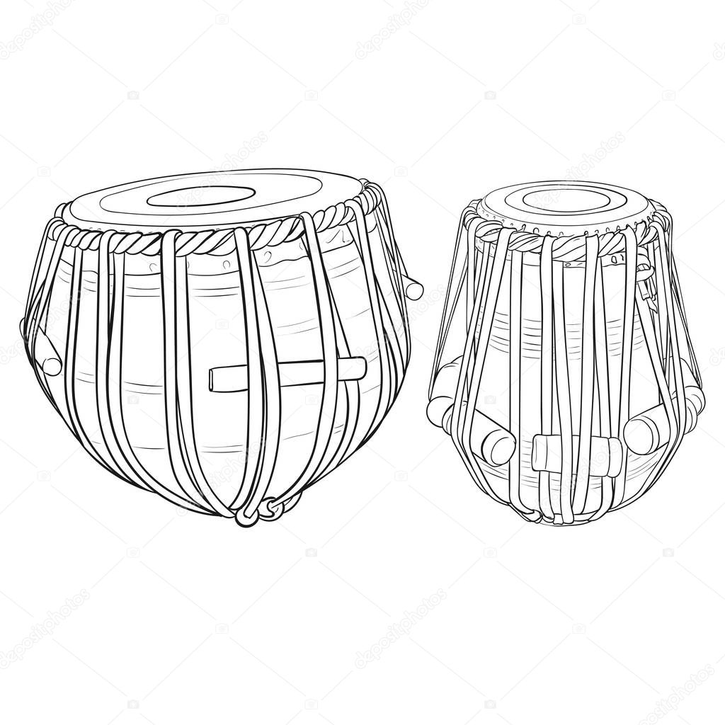 Tamburi Indiani Tabla Isolato Sfondo Bianco Illustrazione Vettoriale