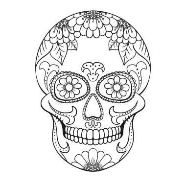 Gün çiçek süsleme ile Dead kafatası. Meksika şeker kafatası. Vektör çizim