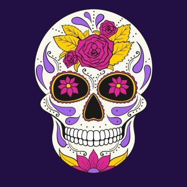 Gün çiçek süsleme ile Dead kafatası. Meksika şeker kafatası. Vektör çizim
