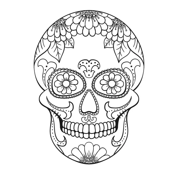 死头骨的天与花卉装饰品 墨西哥糖头骨矢量插图 — 图库矢量图片