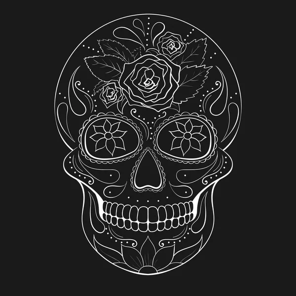 Dzień Zmarłych Czaszką Ornamentem Roślinnym Meksykański Cukru Czaszki Ilustracja Wektorowa — Wektor stockowy
