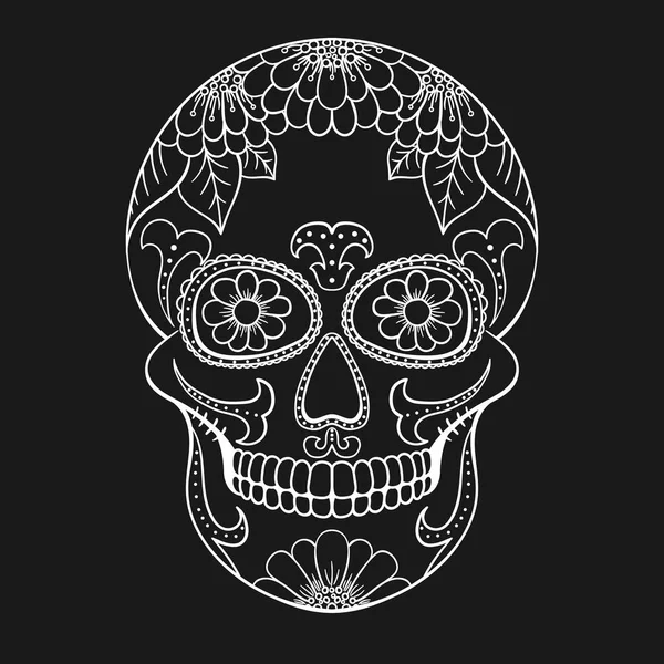 Día Calavera Muerta Con Adorno Floral Cráneo Azúcar Mexicano Ilustración — Vector de stock