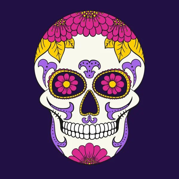 Jour Crâne Mort Avec Ornement Floral Crâne Sucre Mexicain Illustration — Image vectorielle