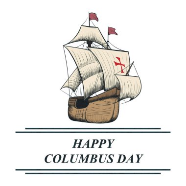 Columbus günü kutlu olsun. Çizilmiş vektör çizim el