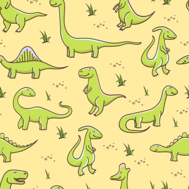 Sevimli çizgi dinozorlar desen. Vektör çizim