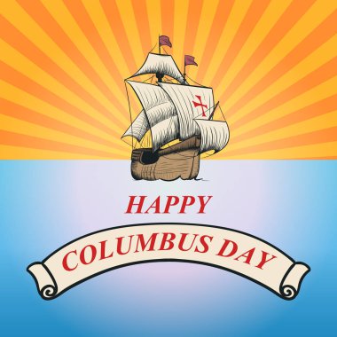 Columbus günü kutlu olsun. Çizilmiş vektör çizim el
