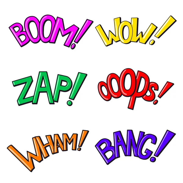 Texte Effets Sonores Phrases Boom Wow Zap Oops Wham Bang — Image vectorielle