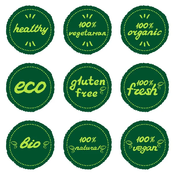 Eco Organico Bio Fresco Naturale Vegano Vegetariano Segni Senza Glutine — Vettoriale Stock