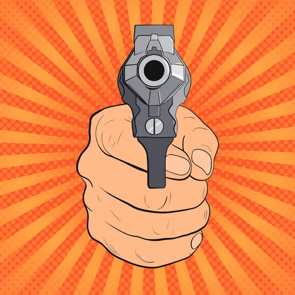 Hand Pistol Guns Forward Pop Art Vintage Vector Illustration — Stock Vector