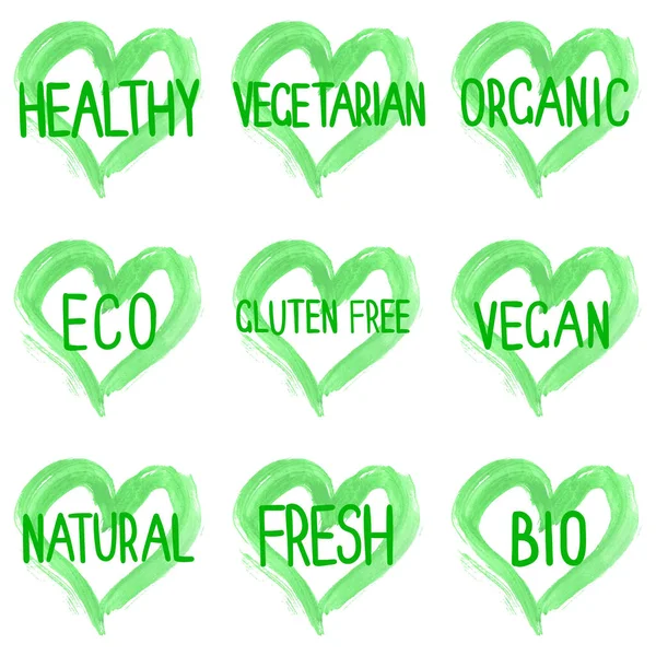 Eco Organico Bio Fresco Naturale Vegano Vegetariano Segni Senza Glutine — Vettoriale Stock