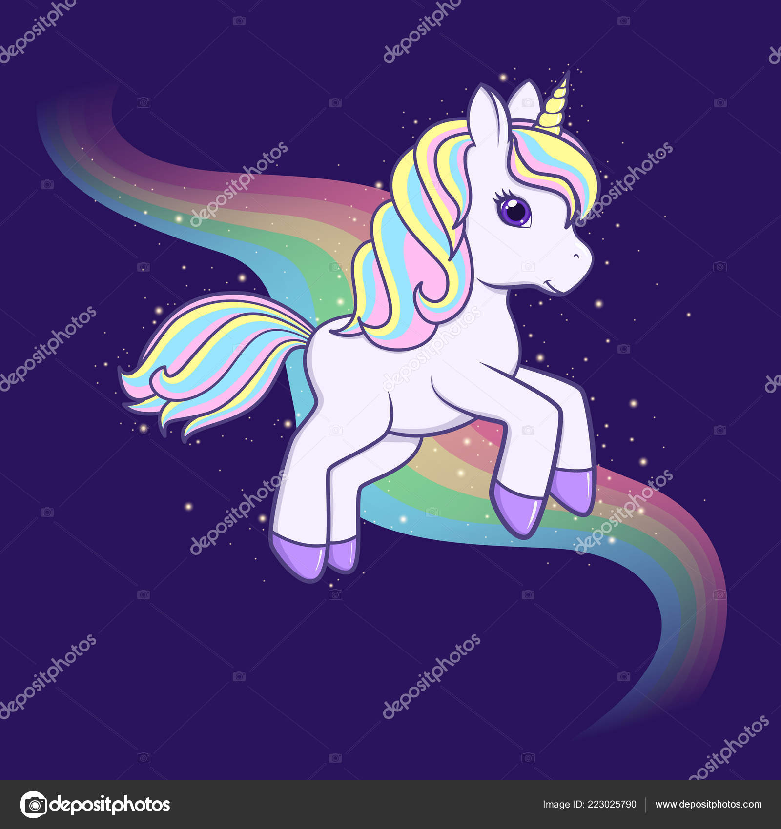 Running Cute Cartoon Unicorn Rainbow Background Vector Illustration Stock  Vector Image by ©.com #223025790