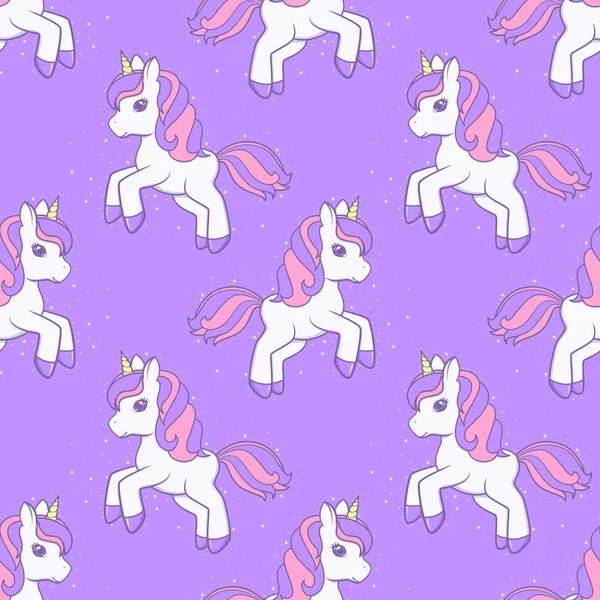 Seamless Pattern Running Cute Cartoon Unicorn Vector Illustration — Stock Vector