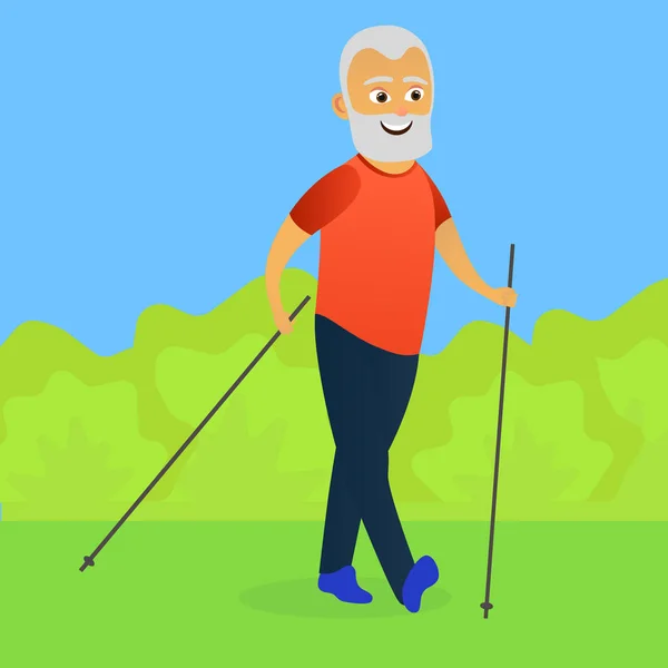 Seniors Nordic Walking Personas Mayores Estilo Vida Activo Ilustración Vectorial — Vector de stock