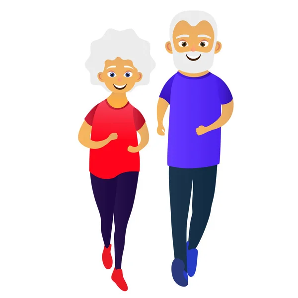 Old Man Woman Running Together Elderly People Active Lifestyle Vector — Stock Vector