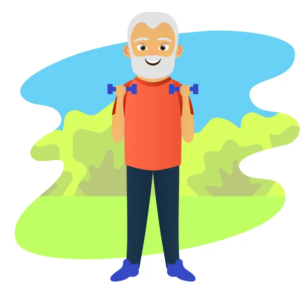 Viejo Haciendo Ejercicios Fitness Con Pesas Personas Mayores Estilo Vida — Vector de stock