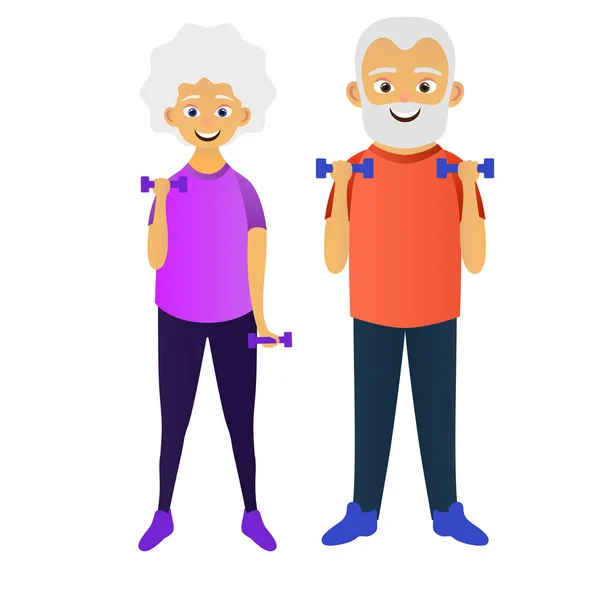 Viejo Mujer Haciendo Ejercicios Fitness Con Pesas Juntos Personas Mayores — Vector de stock