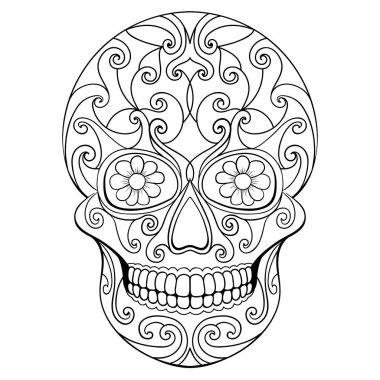 Gün çiçek süsleme ile Dead kafatası. Meksika şeker kafatası. Vektör çizim