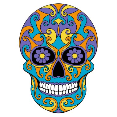 Gün çiçek süsleme ile Dead kafatası. Meksika şeker kafatası. Vektör çizim