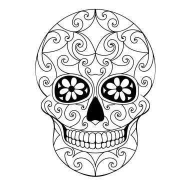 Gün çiçek süsleme ile Dead kafatası. Meksika şeker kafatası. Vektör çizim