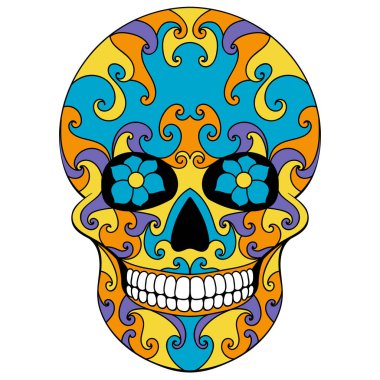 Gün çiçek süsleme ile Dead kafatası. Meksika şeker kafatası. Vektör çizim